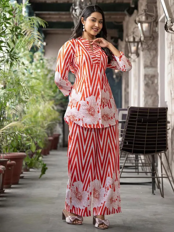 Women's_Orange_&_White_Floral_Printed_Co-Ord_Set