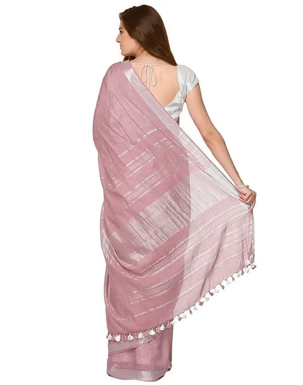 Peach_Linen_Slub_Ethnic_Wear_Saree_For_Women_With_Blouse