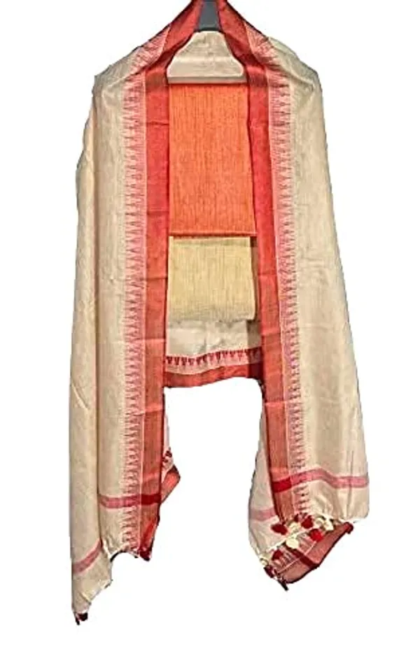 Orange_Handloom_Cotton_Silk_Unstitched_Suit_Set_for_Women_with_Marble_Print_Dupatta_|_Salwar_Suit_Dress_Material_for_Women_&_Girls
