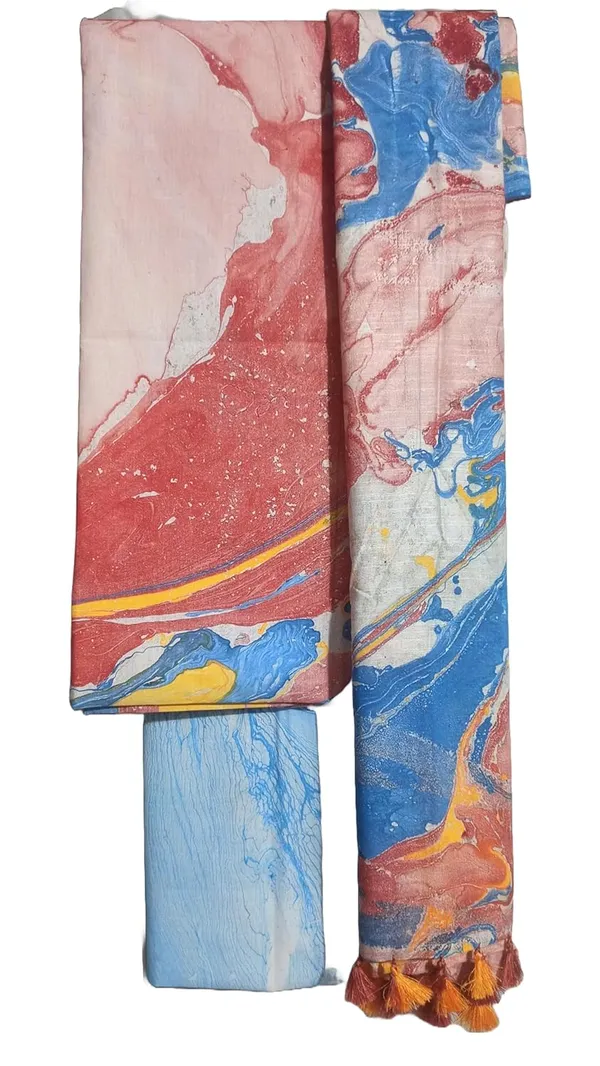 Peach_Handloom_Cotton_Silk_Marble_Print_Unstitched_Suit_Set_For_Women_With_Dupatta_Salwar_Suit_Dress_Material_For_Women_&_Girls