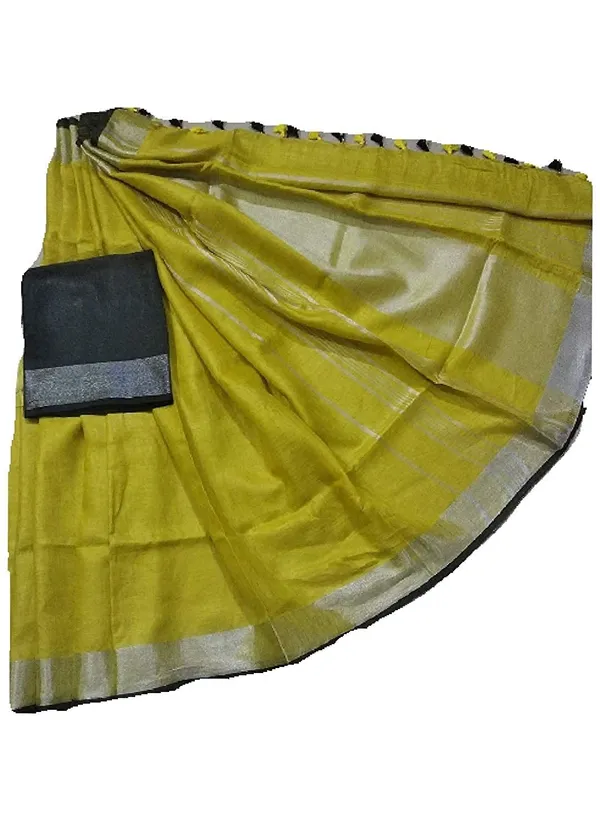 Mustard_Linen_Slub_Ethnic_Wear_Saree_For_Women_With_Blouse