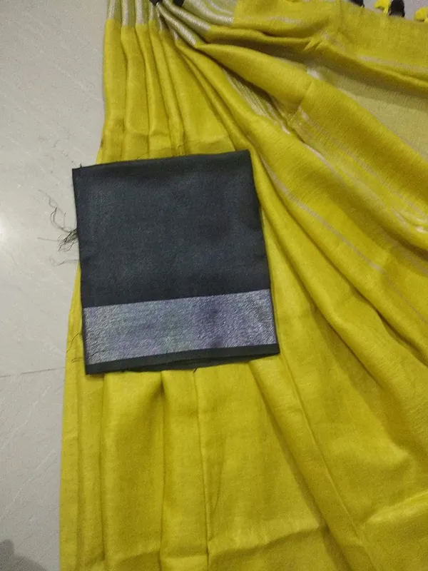 Mustard_Linen_Slub_Ethnic_Wear_Saree_For_Women_With_Blouse