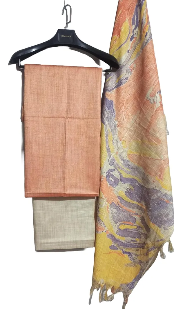 Orange_Handloom_Cotton_Silk_Unstitched_Suit_Set_for_Women_with_Marble_Print_Dupatta_|_Salwar_Suit_Dress_Material_for_Women_&_Girls