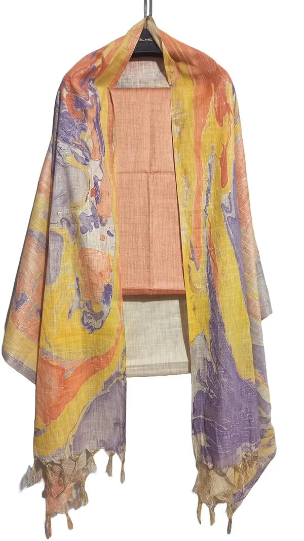 Orange_Handloom_Cotton_Silk_Unstitched_Suit_Set_for_Women_with_Marble_Print_Dupatta_|_Salwar_Suit_Dress_Material_for_Women_&_Girls