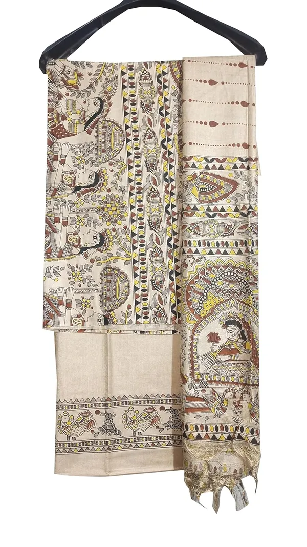 Yellow_Suit_Set_For_Women_With_Dupatta_Handloom_Semi_Tussar_Silk_Madhubani_Printed_Unstitched_Salwar_Suit_Dress