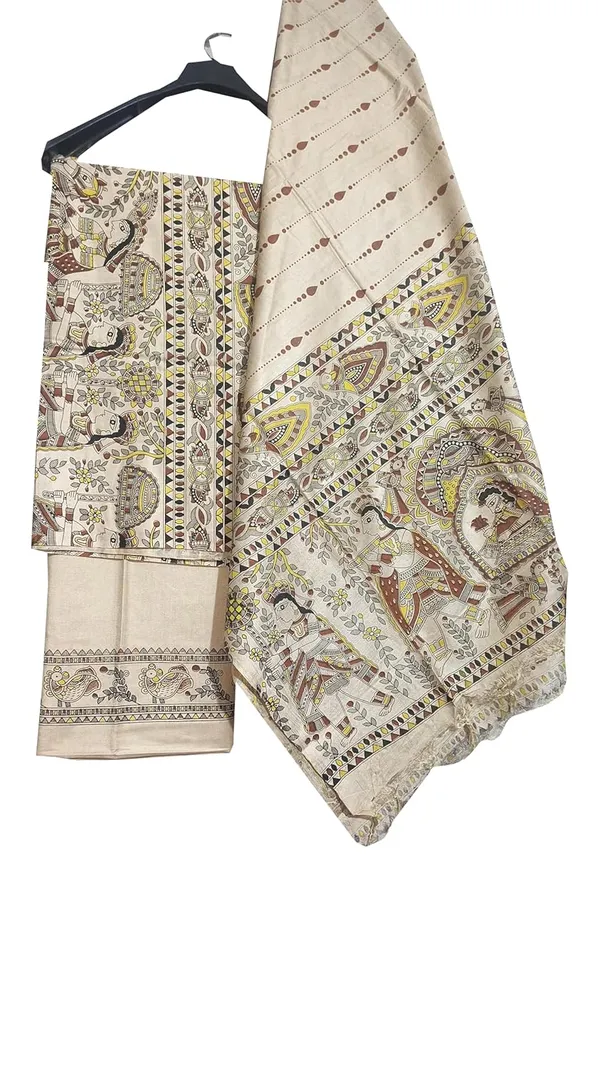 Yellow_Suit_Set_For_Women_With_Dupatta_Handloom_Semi_Tussar_Silk_Madhubani_Printed_Unstitched_Salwar_Suit_Dress
