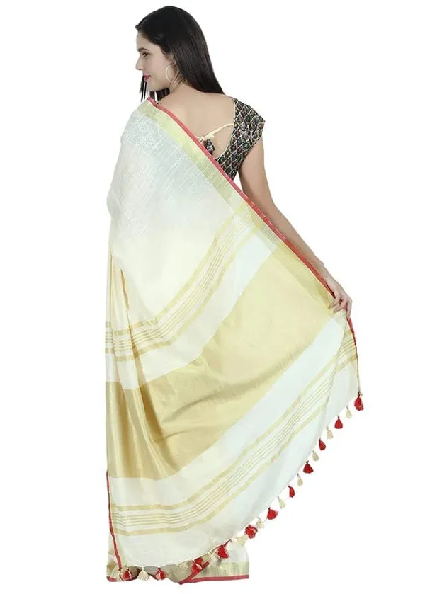 Cream_Linen_Slub_Ethnic_Wear_Saree_For_Women_With_Blouse