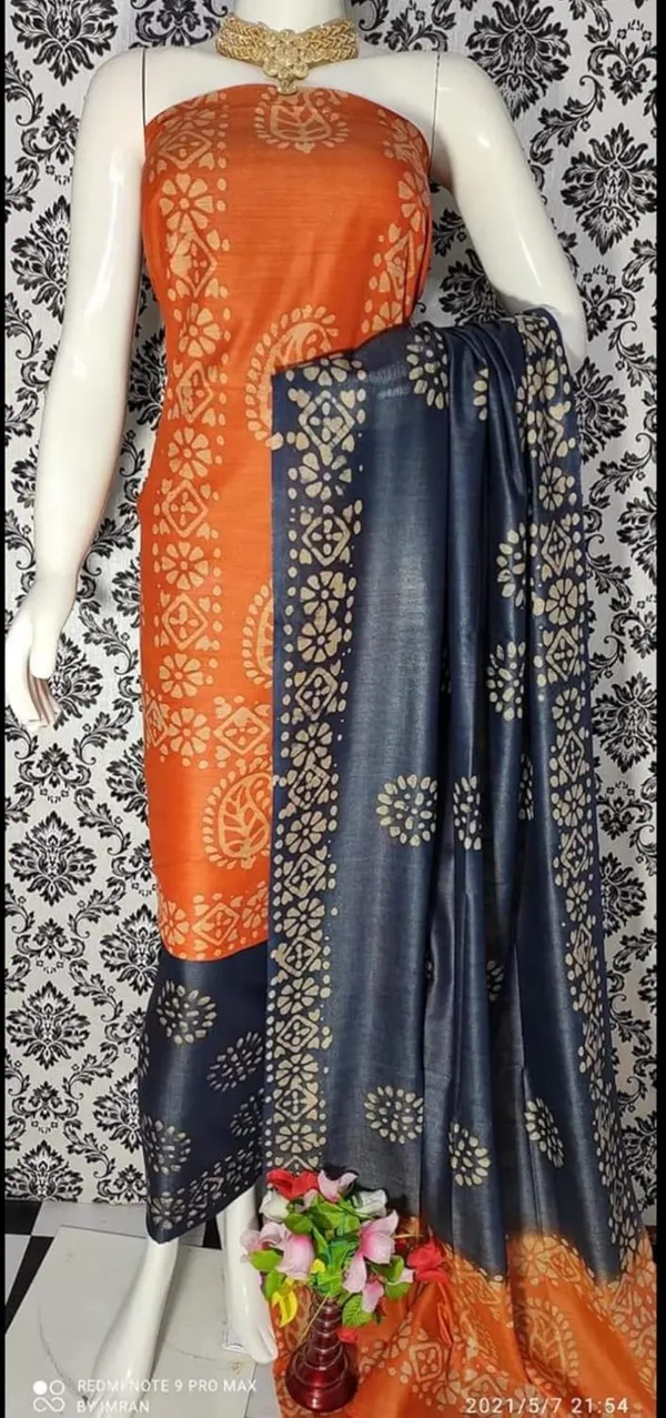 Orange_Cotton_Silk_Batik_Print_Unstitched_Salwar_Suit_Dress_Material_with_Duputta_For_Womens_And_Girls