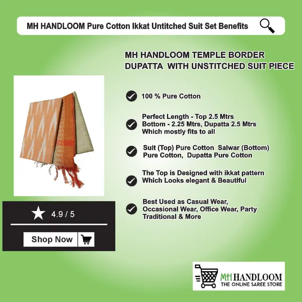 MH_HANDLOOM_Unstitched_Dress_Material_|_Multicolour_Pure_Cotton_Ikat_Design_|_Salwar_Suit_Material_with_Dupatta