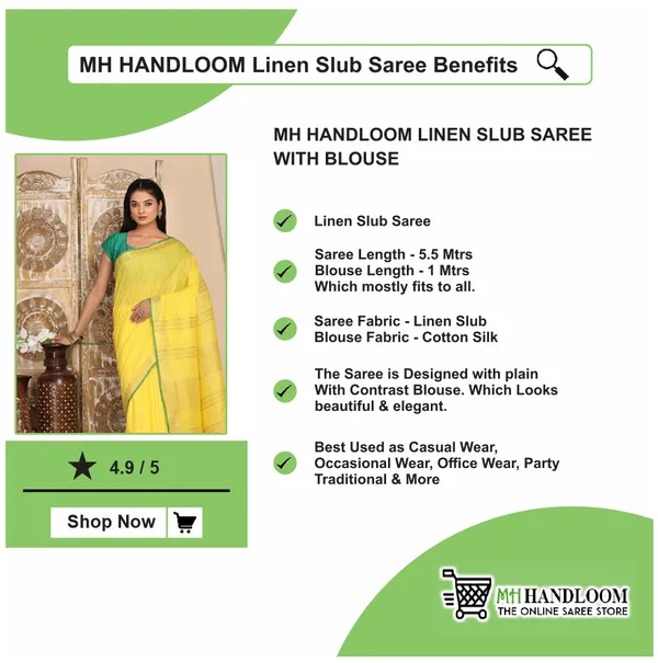 Yellow_Women's_Linen_Slub_Saree_with_Blouse_Piece_for_Every_Occasion