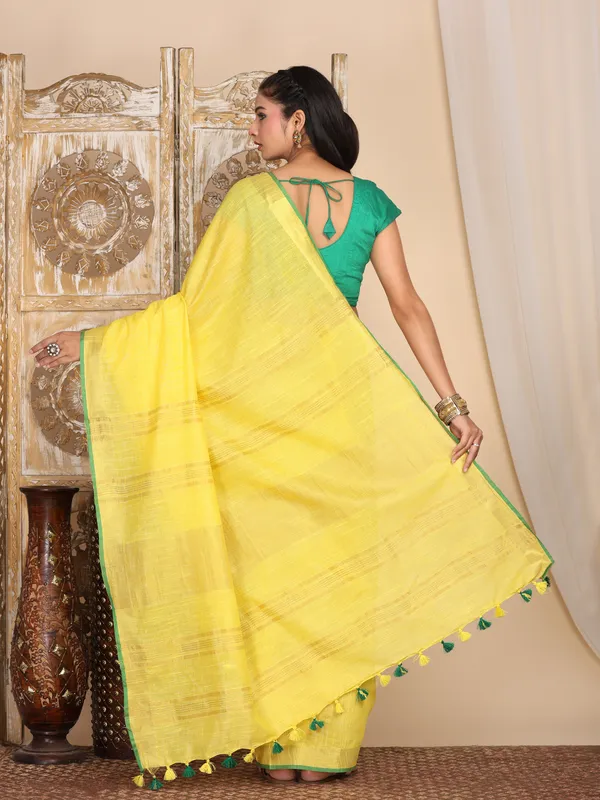 Yellow_Women's_Linen_Slub_Saree_with_Blouse_Piece_for_Every_Occasion