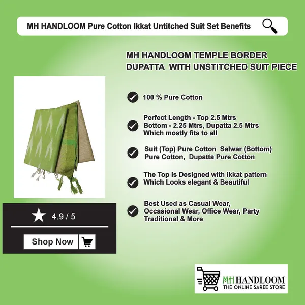 MH_HANDLOOM_Unstitched_Dress_Material_|_Multicolour_Pure_Cotton_Ikat_Design_|_Salwar_Suit_Material_with_Dupatta