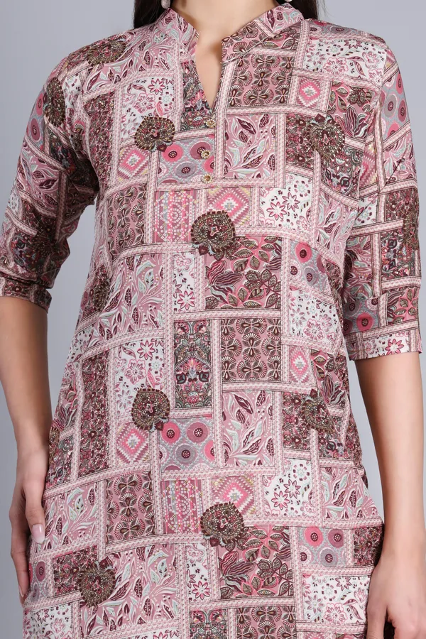 MH_HANDLOOM_Cotton_Printed_Short_Kurti_for_Women,_3/4_Sleeve,_Mid_Thigh_Length,_Band_Neck,_Regular_Fit_Kurti_for_Woman