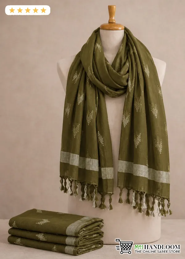 Linen_Cotton_Blend_Zari_Weaving_Handloom_Ikkat_Design_Dupatta