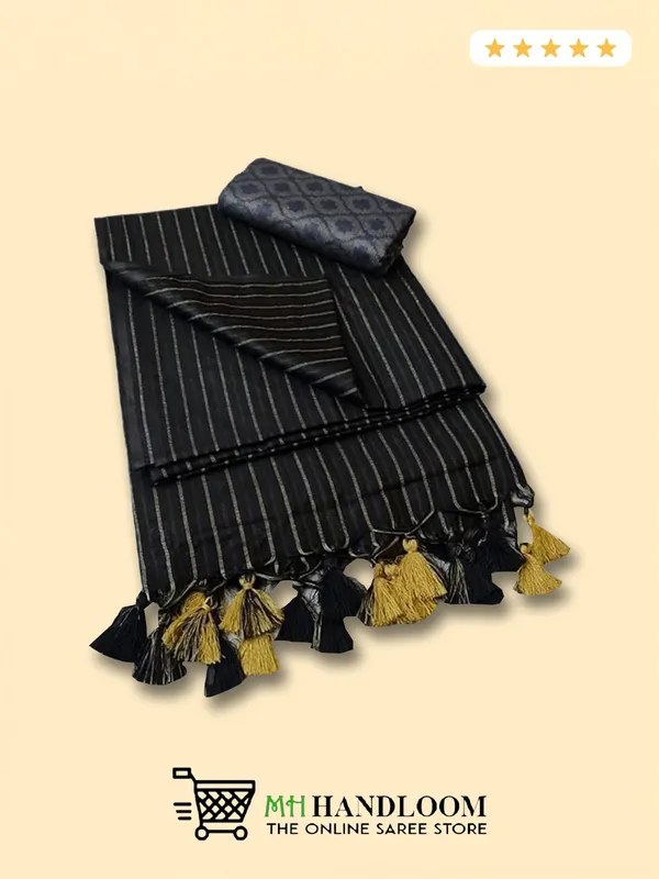 MH_HANDLOOM_Cotton_Silk_Stripe_Design_Saree_With_Blouse