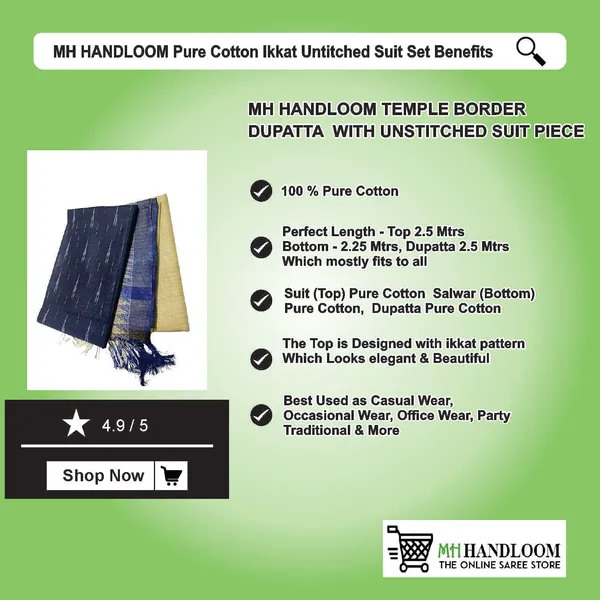 MH_HANDLOOM_Unstitched_Dress_Material_|_Multicolour_Pure_Cotton_Ikat_Design_|_Salwar_Suit_Material_with_Dupatta