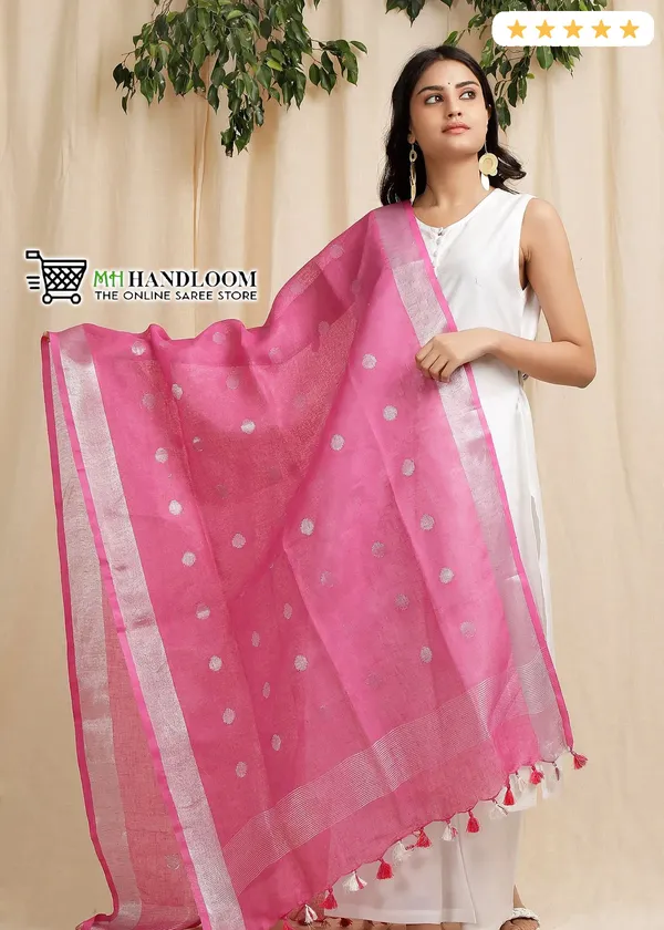 Linen_Cotton_Blend_Zari_Weaving_Handloom_rasgulla_Design_Dupatta