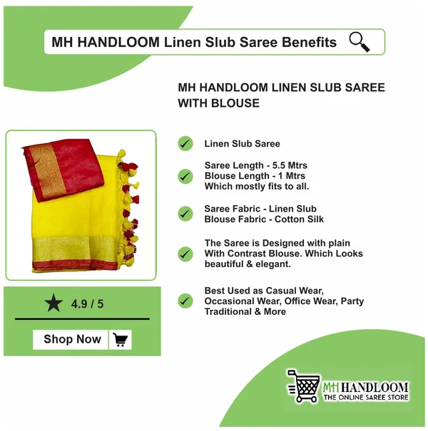 Yellow_Women's_Linen_Slub_Saree_with_Blouse_Piece_for_Every_Occasion