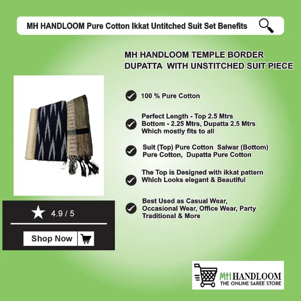 MH_HANDLOOM_Unstitched_Dress_Material_|_Multicolour_Pure_Cotton_Ikat_Design_|_Salwar_Suit_Material_with_Dupatta