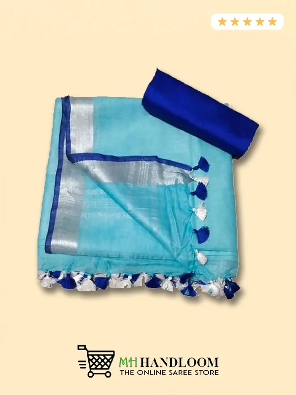 Sky_Blue_Women's_Linen_Slub_Saree_with_Blouse_Piece_for_Every_Occasion