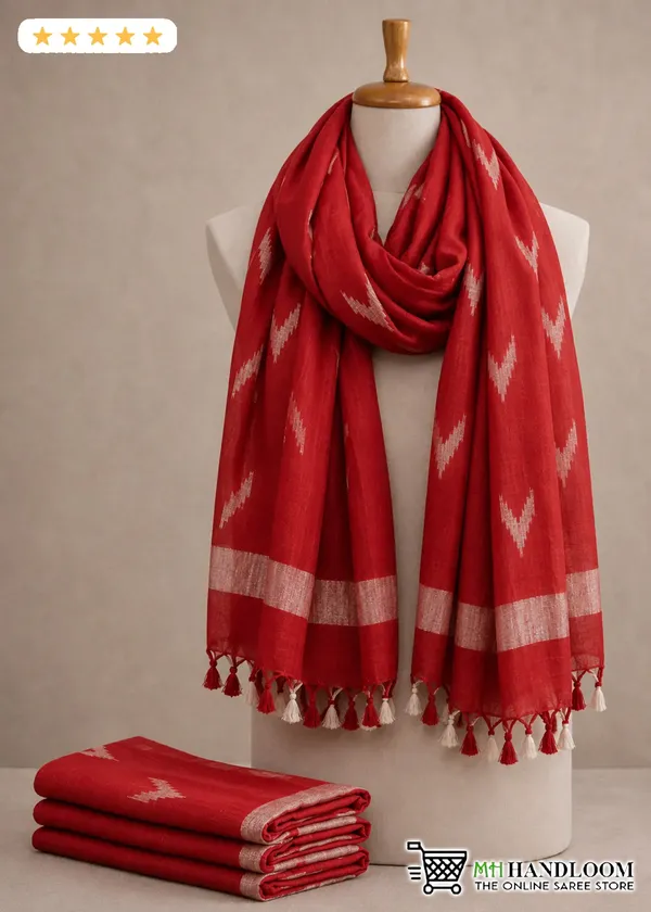 Linen_Cotton_Blend_Zari_Weaving_Handloom_Ikkat_Design_Dupatta