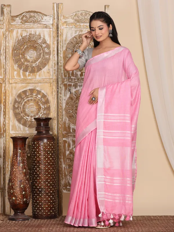 MH_HANDLOOM_WOMEN'S_LINEN_SAREE_WITH_BLOUSE_PIECE