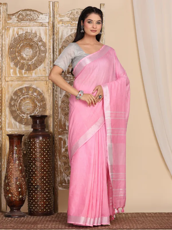 MH_HANDLOOM_WOMEN'S_LINEN_SAREE_WITH_BLOUSE_PIECE