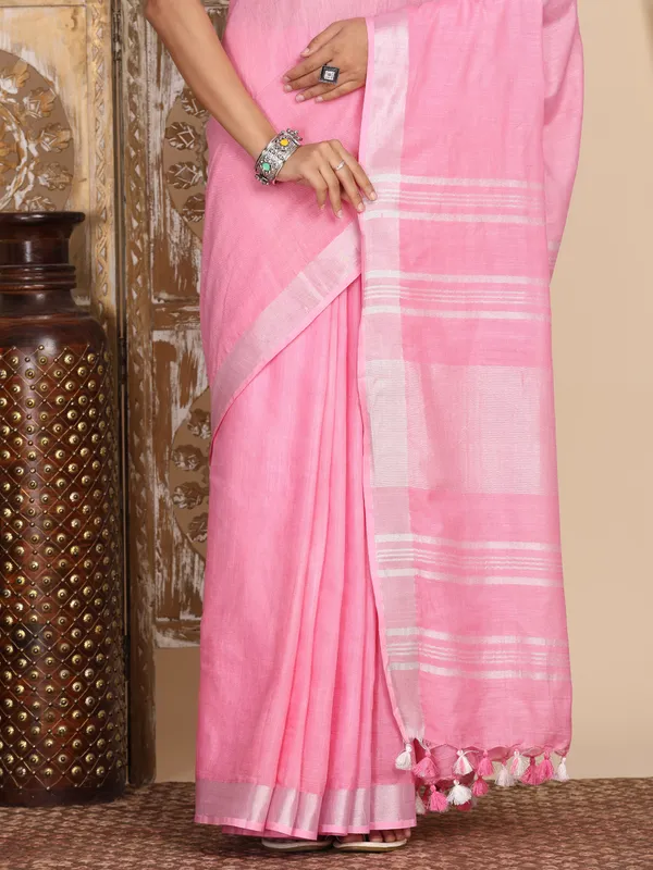 MH_HANDLOOM_WOMEN'S_LINEN_SAREE_WITH_BLOUSE_PIECE