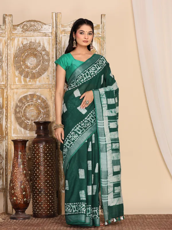 MH_HANDLOOM_Semi_Silk_Batik_Print_Saree_With_Blouse