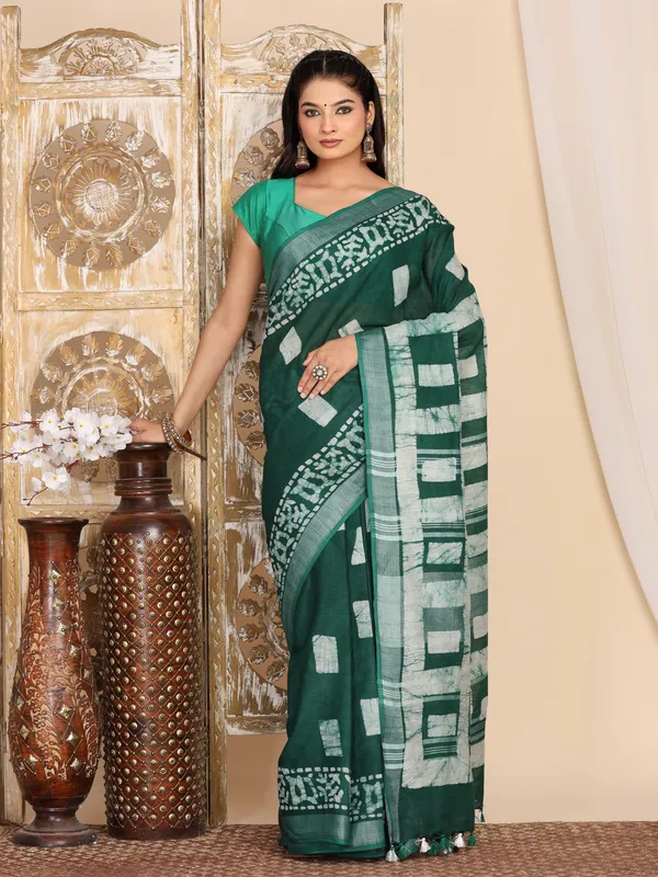 MH_HANDLOOM_Semi_Silk_Batik_Print_Saree_With_Blouse