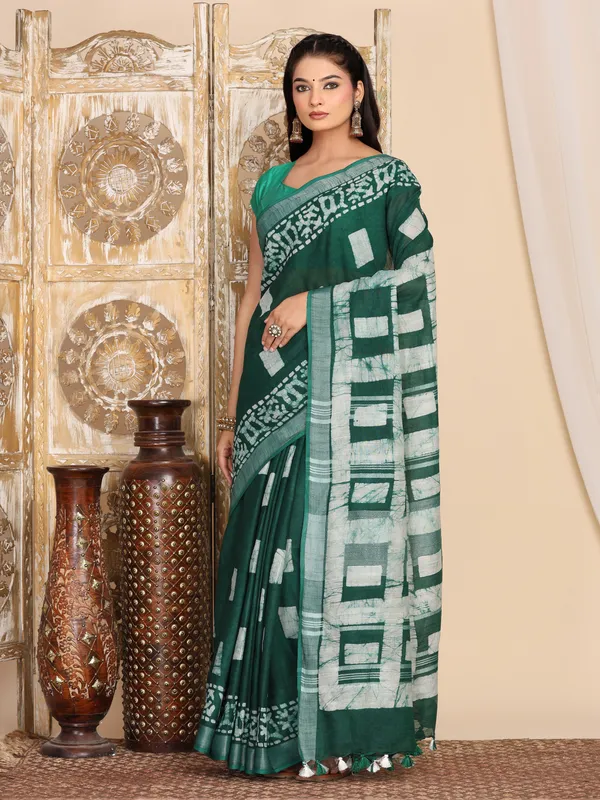 MH_HANDLOOM_Semi_Silk_Batik_Print_Saree_With_Blouse
