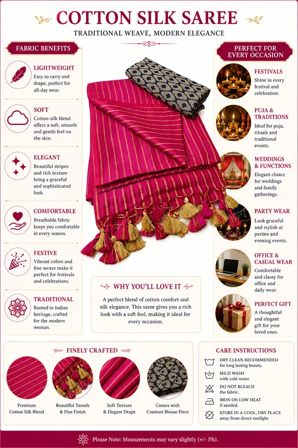 MH_HANDLOOM_Cotton_Silk_Stripe_Design_Saree_With_Blouse