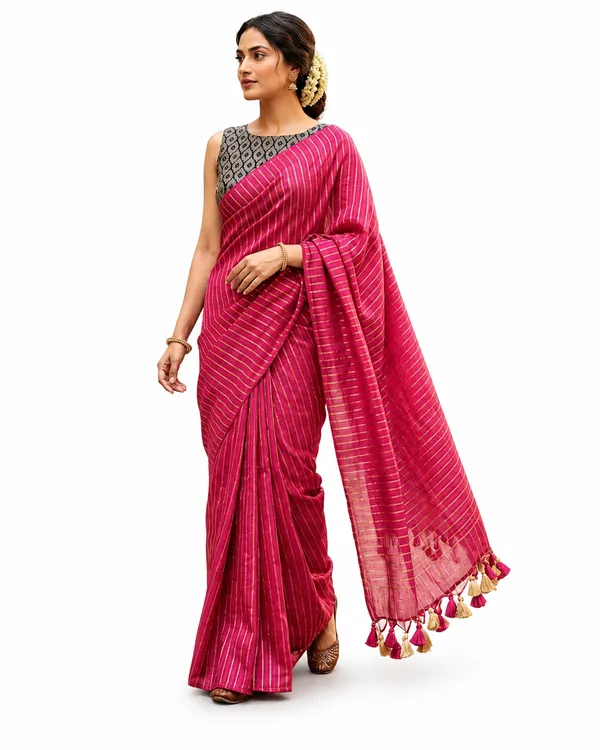 MH_HANDLOOM_Cotton_Silk_Stripe_Design_Saree_With_Blouse