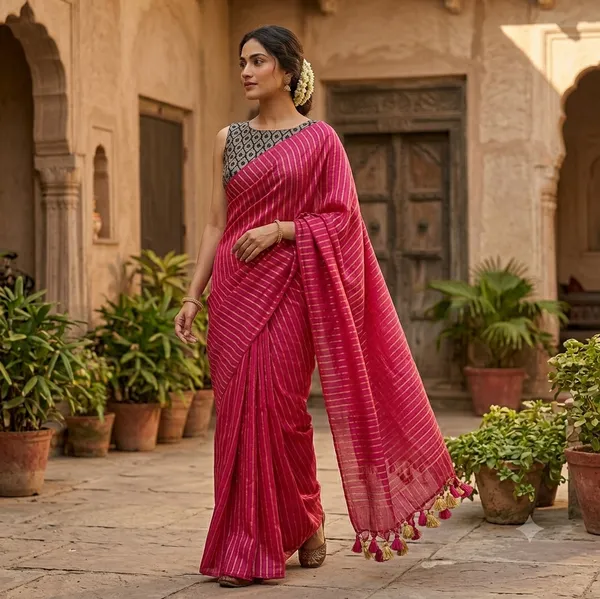 MH_HANDLOOM_Cotton_Silk_Stripe_Design_Saree_With_Blouse