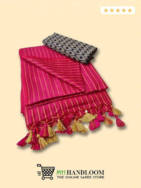 MH_HANDLOOM_Cotton_Silk_Stripe_Design_Saree_With_Blouse