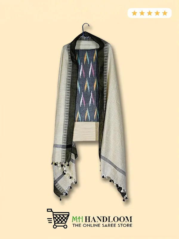 MH_HANDLOOM_Unstitched_Dress_Material_|_Multicolour_Pure_Cotton_Ikat_Design_|_Salwar_Suit_Material_with_Dupatta
