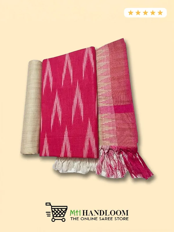 MH_HANDLOOM_Unstitched_Dress_Material_|_Multicolour_Pure_Cotton_Ikat_Design_|_Salwar_Suit_Material_with_Dupatta