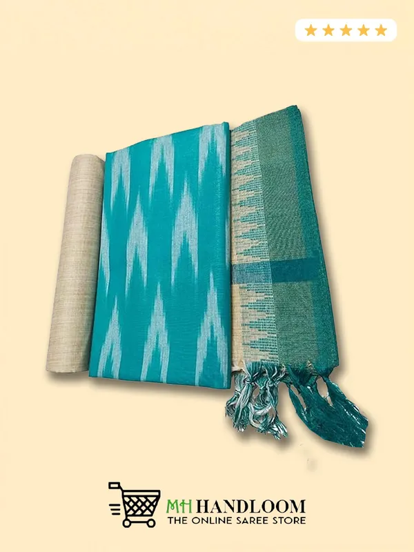 MH_HANDLOOM_Unstitched_Dress_Material_|_Multicolour_Pure_Cotton_Ikat_Design_|_Salwar_Suit_Material_with_Dupatta