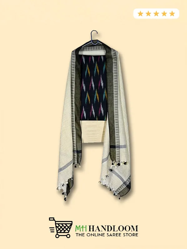 MH_HANDLOOM_Unstitched_Dress_Material_|_Multicolour_Pure_Cotton_Ikat_Design_|_Salwar_Suit_Material_with_Dupatta