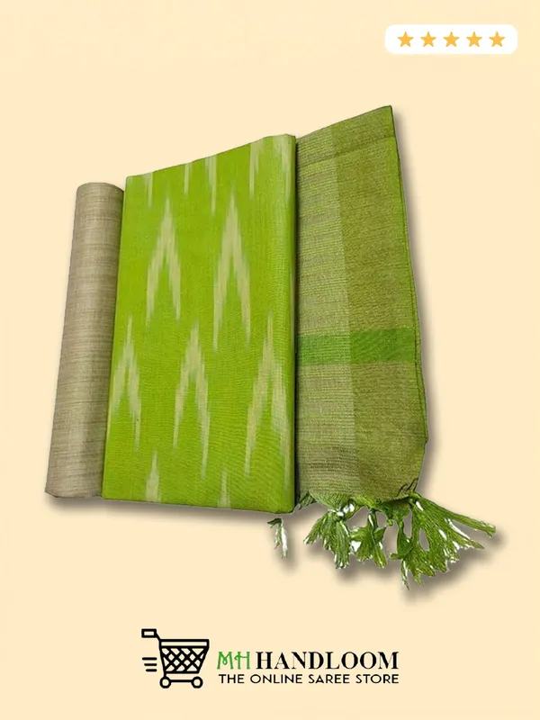 MH_HANDLOOM_Unstitched_Dress_Material_|_Multicolour_Pure_Cotton_Ikat_Design_|_Salwar_Suit_Material_with_Dupatta