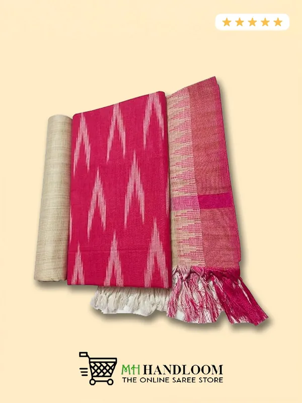 MH_HANDLOOM_Unstitched_Dress_Material_|_Multicolour_Pure_Cotton_Ikat_Design_|_Salwar_Suit_Material_with_Dupatta