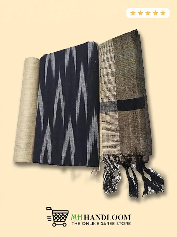 MH_HANDLOOM_Unstitched_Dress_Material_|_Multicolour_Pure_Cotton_Ikat_Design_|_Salwar_Suit_Material_with_Dupatta