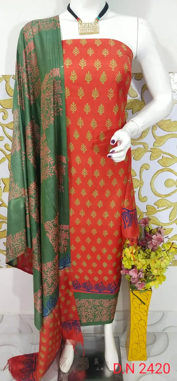 MH_HANDLOOM_SEMI_SILK_HAND_PRINTED_UNSTITCHED_DREE_MATERIAL_WITH_DUPATTA