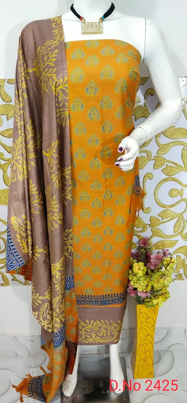 MH_HANDLOOM_SEMI_SILK_HAND_PRINTED_UNSTITCHED_DREE_MATERIAL_WITH_DUPATTA
