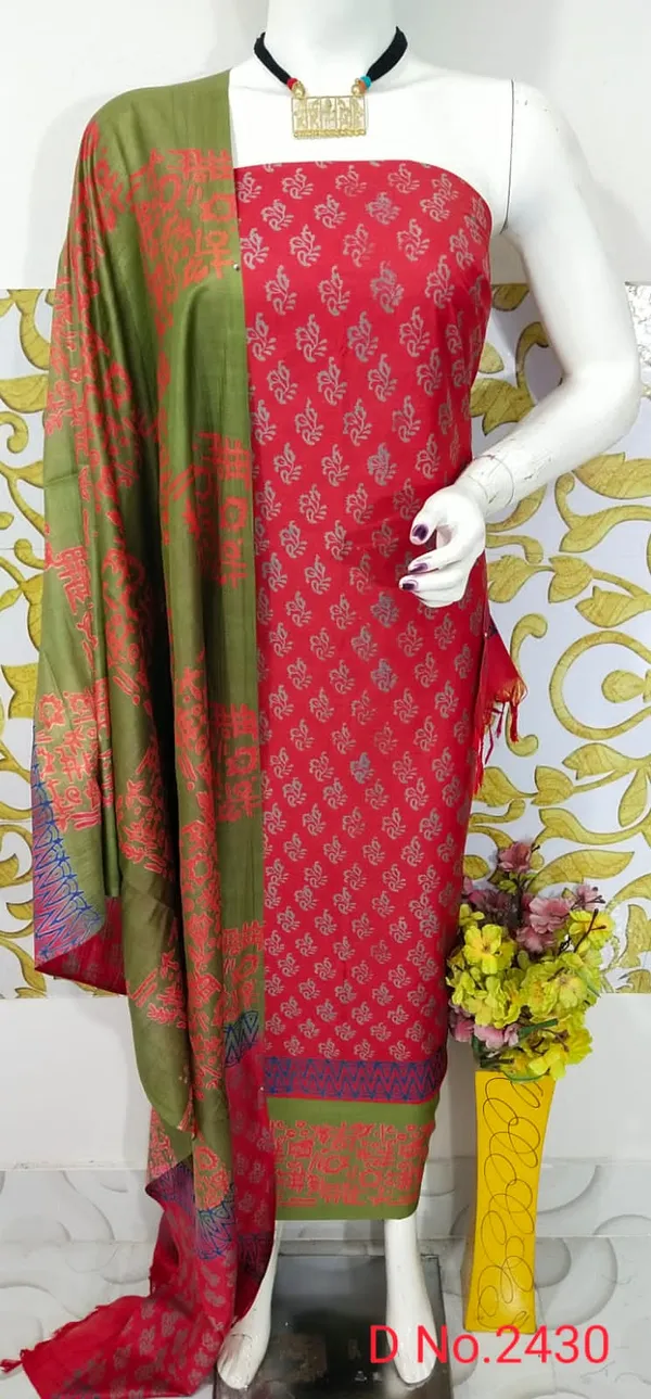 MH_HANDLOOM_SEMI_SILK_HAND_PRINTED_UNSTITCHED_DREE_MATERIAL_WITH_DUPATTA