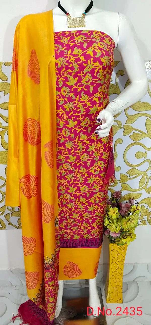 MH_HANDLOOM_SEMI_SILK_HAND_PRINTED_UNSTITCHED_DREE_MATERIAL_WITH_DUPATTA