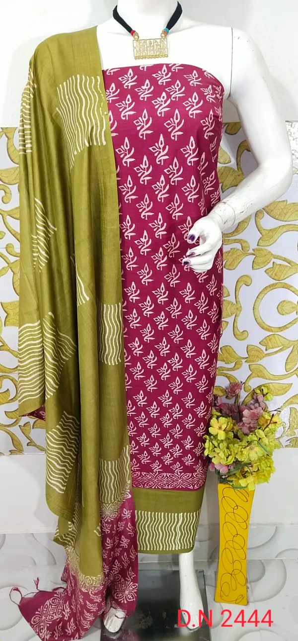 MH_HANDLOOM_SEMI_SILK_HAND_PRINTED_UNSTITCHED_DREE_MATERIAL_WITH_DUPATTA
