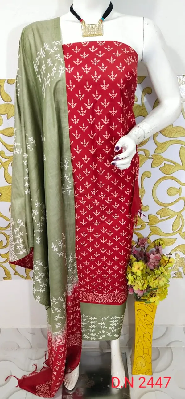 MH_HANDLOOM_SEMI_SILK_HAND_PRINTED_UNSTITCHED_DREE_MATERIAL_WITH_DUPATTA