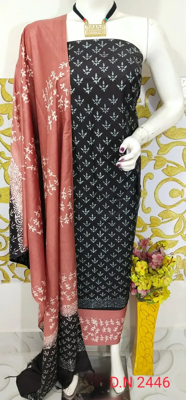 MH_HANDLOOM_SEMI_SILK_HAND_PRINTED_UNSTITCHED_DREE_MATERIAL_WITH_DUPATTA