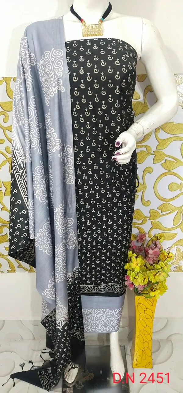 MH_HANDLOOM_SEMI_SILK_HAND_PRINTED_UNSTITCHED_DREE_MATERIAL_WITH_DUPATTA